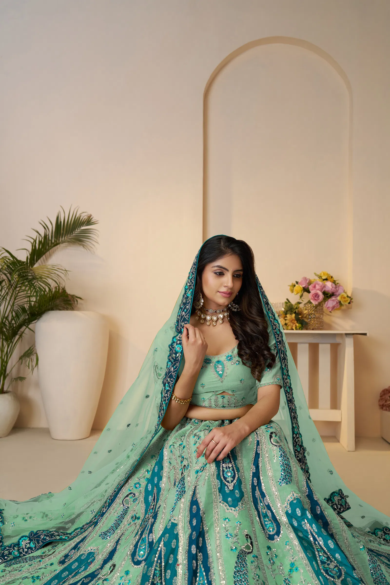 KF 484 Sky Blue Banarasi Silk Embroidered Lehenga Choli Wholesale Market In Surat
